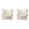 Set of Off White Sheepskin the Tired Man Lounge Chair by Lassen, Image 1