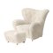 Set of Off White Sheepskin the Tired Man Lounge Chair and Footstool by Lassen 2