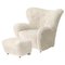 Off White Sheepskin the Tired Man Lounge Chair and Footstool by Lassen, Set of 2, Image 1