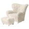 Set of Off White Sheepskin the Tired Man Lounge Chair and Footstool by Lassen 1