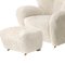 Set of Off White Sheepskin the Tired Man Lounge Chair and Footstool by Lassen 3