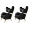 Black Leather Natural Oak My Own Chair Lounge Chairs by Lassen, Set of 2 1