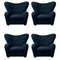 Blue Sahco Zero the Tired Man Lounge Chairs by Lassen, Set of 4 1