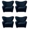 Blue Sahco Zero the Tired Man Lounge Chairs by Lassen, Set of 4, Image 1