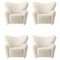 Off White Sheepskin the Tired Man Lounge Chair by Lassen, Set of 4 1