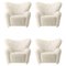 Off White Sheepskin the Tired Man Lounge Chair by Lassen, Set of 4, Image 1