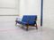 Mid-Century Afrormosia & Blue Fabric Three Seater Sofa, Image 2