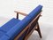 Mid-Century Afrormosia & Blue Fabric Three Seater Sofa 6