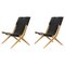 Natural Oiled Oak and Black Leather Saxe Chairs by Lassen, Set of 2 1