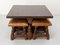 Spanish Alder Coffee Table with Alder and Leather Stools, 1960s, Set of 5, Image 2