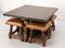 Spanish Alder Coffee Table with Alder and Leather Stools, 1960s, Set of 5 5