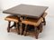Spanish Alder Coffee Table with Alder and Leather Stools, 1960s, Set of 5, Image 5