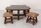 Spanish Alder Coffee Table with Alder and Leather Stools, 1960s, Set of 5, Image 9