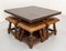 Spanish Alder Coffee Table with Alder and Leather Stools, 1960s, Set of 5 3