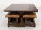 Spanish Alder Coffee Table with Alder and Leather Stools, 1960s, Set of 5, Image 4