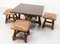 Spanish Alder Coffee Table with Alder and Leather Stools, 1960s, Set of 5 10