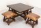 Spanish Alder Coffee Table with Alder and Leather Stools, 1960s, Set of 5 11