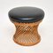 Vintage Wicker Stool in Leather and Bamboo, 1970s 1