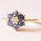 Vintage Margherita Ring in 14k Yellow Gold with Synthetic Sapphires and Brilliant Cut Diamond, 1990s 2