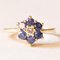 Vintage Margherita Ring in 14k Yellow Gold with Synthetic Sapphires and Brilliant Cut Diamond, 1990s 1