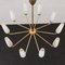 Mid-Century French Brass Chandelier with Handmade Opaline Glass Shades in the style of Arlus, 1960s 8