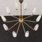 Mid-Century French Brass Chandelier with Handmade Opaline Glass Shades in the style of Arlus, 1960s, Image 8