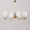 Mid-Century French Brass Chandelier with Handmade Opaline Glass Shades in the style of Arlus, 1960s 1