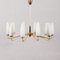 Mid-Century French Brass Chandelier with Handmade Opaline Glass Shades in the style of Arlus, 1960s, Image 1