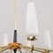 Mid-Century French Brass Chandelier with Handmade Opaline Glass Shades in the style of Arlus, 1960s 14