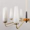 Mid-Century French Brass Chandelier with Handmade Opaline Glass Shades in the style of Arlus, 1960s, Image 2