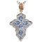 Rose Gold and Silver Cross Pendant with Sapphires and Diamonds 1
