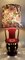 Lampada da tavolo vintage con base in ceramica rossa e marrone con illuminazione interna, doppia maniglia e paravento in tessuto a motivi geometrici, Germania, anni '70, Immagine 6