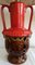 Deutsche Vintage Tischlampe mit Innenbeleuchtetem rotbraunem Keramikfuß, Doppelgriff & passendem gemustertem Stoffschirm, 1970er 3