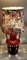 Lampada da tavolo vintage con base in ceramica rossa e marrone con illuminazione interna, doppia maniglia e paravento in tessuto a motivi geometrici, Germania, anni '70, Immagine 8