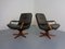 Fauteuils Pivotants en Teck et Cuir de Berg Furniture, Danemark, 1970s, Set de 2 2