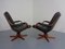 Danish Teak & Leather Swivel Lounge Chairs from Berg Furniture, 1970s, Set of 2, Image 6