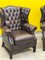 Poltrona Chesterfield Wingback vintage in pelle, Immagine 5