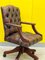 Vintage Brown Leather & Oak Framed Chesterfield Captains Armchair 2