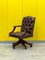 Vintage Brown Leather & Oak Framed Chesterfield Captains Armchair 1