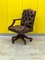 Vintage Brown Leather & Oak Framed Chesterfield Captains Armchair 8