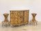 Mobile Bar and Bamboo Stools, 1970s, Set of 3, Image 2