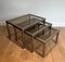 Brushed Steel and Brass Nesting Tables attributed to Guy Lefèvre, 1970s, Set of 3 2