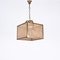 Vienna Straw Wicker, Glass Square & Brass Chandelier Lamp, Italy, 1950s 4