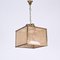 Vienna Straw Wicker, Glass Square & Brass Chandelier Lamp, Italy, 1950s 9