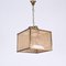 Vienna Straw Wicker, Glass Square & Brass Chandelier Lamp, Italy, 1950s, Image 9