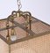 Vienna Straw Wicker, Glass Square & Brass Chandelier Lamp, Italy, 1950s 7