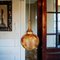 Mid-Century Portuguese Hanging Globe Lamp in Amber Spatter Glass, 1960s 2