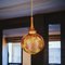 Mid-Century Portuguese Hanging Globe Lamp in Amber Spatter Glass, 1960s 1