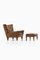 Lounge Chair and Stool in Rosewood and Brown Leather attributed to Illum Wikkelsø, 1960s, Set of 2 3