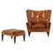 Lounge Chair and Stool in Rosewood and Brown Leather attributed to Illum Wikkelsø, 1960s, Set of 2, Image 1